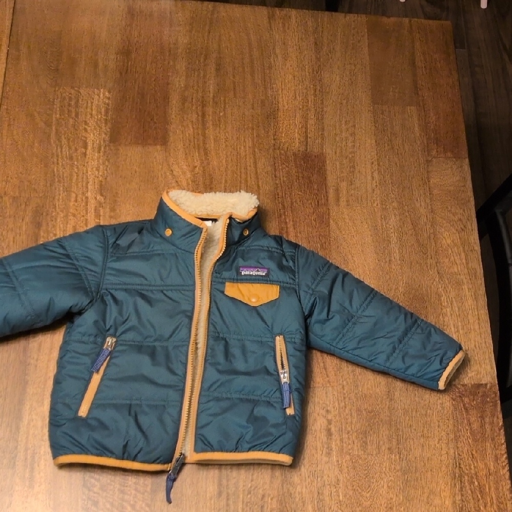 Patagonia Kids Blue and Tan Puffer Jacket